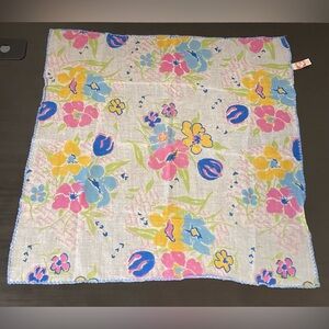Vtg Carol Laurie 60s 70s Blue Yellow Pink Floral Scarf Bandana Hankie Square